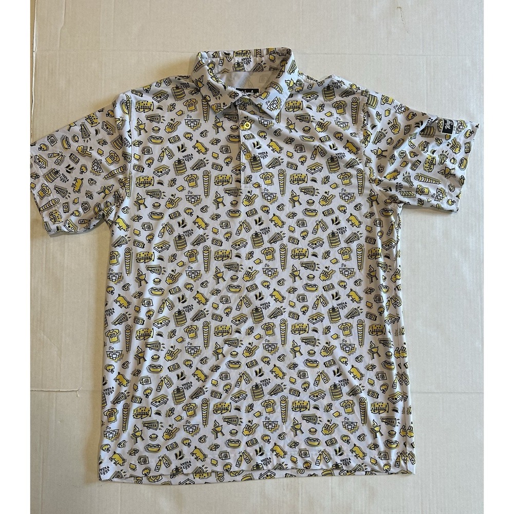 Waggle Golf Polo Shirt Kegs And Eggs Tailgate White Black Yellow Men's Large